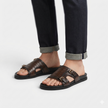 The Milano Brown Handcrafted Crocodile-Embossed Leather Double Strap Sandals for Men