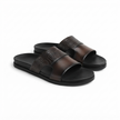 The Milano Espresso Handcrafted Brown Leather and Crocodile-Embossed Open-Toe Slide Sandals for Men