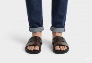 The Milano Espresso Handcrafted Brown Leather and Crocodile-Embossed Open-Toe Slide Sandals for Men
