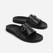 The Milano Noir Handcrafted Black Leather Crocodile-Embossed Strap Sandals for Men