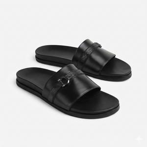 The Milano Noir Handcrafted Black Leather Crocodile-Embossed Strap Sandals for Men