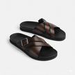 The Milano Moro Handcrafted Dark Brown Leather Cross-Strap Slide Sandals for Men