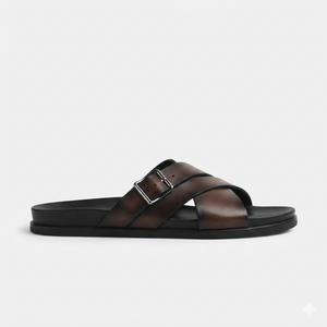The Milano Moro Handcrafted Dark Brown Leather Cross-Strap Slide Sandals for Men