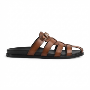 The Torino Cognac Handcrafted Brown Leather Woven Fisherman Sandals for Men