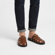 The Torino Cognac Handcrafted Brown Leather Woven Fisherman Sandals for Men