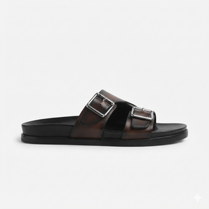 The Milano Espresso Handcrafted Brown Leather Double Strap Slide Sandals for Men
