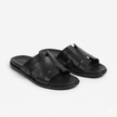 The Milano Nero Handcrafted Black Leather Cutout Slide Sandals for Men