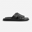 The Milano Nero Handcrafted Black Leather Cutout Slide Sandals for Men