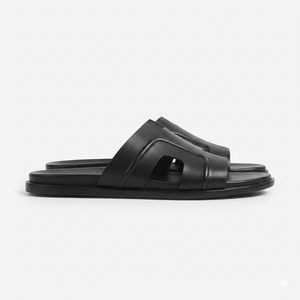 The Milano Nero Handcrafted Black Leather Cutout Slide Sandals for Men