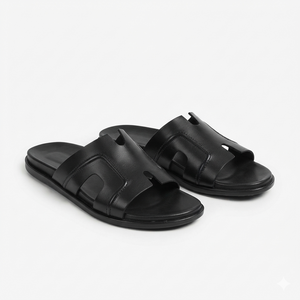The Milano Nero Handcrafted Black Leather Cutout Slide Sandals for Men