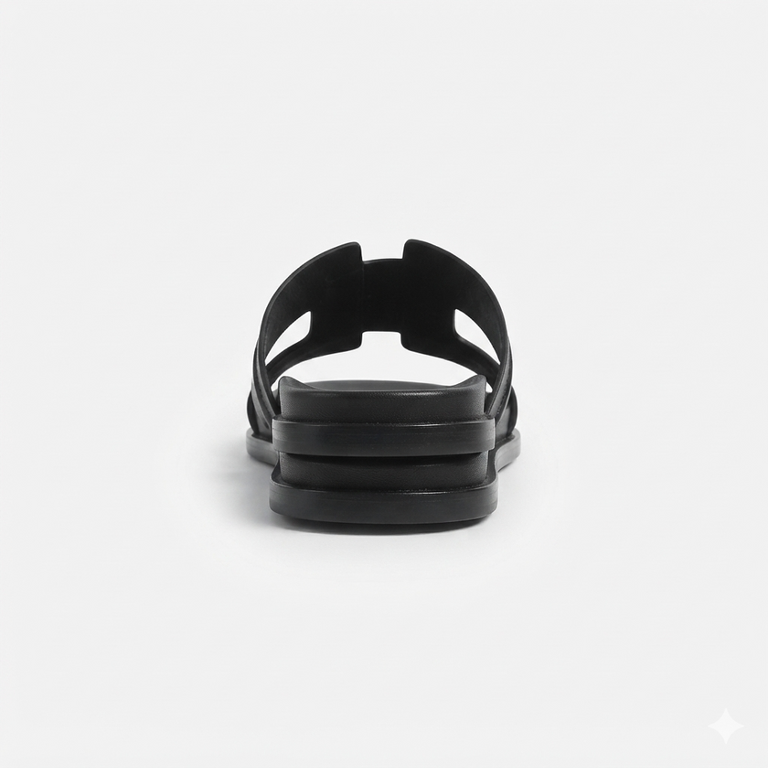 The Milano Nero Handcrafted Black Leather Cutout Slide Sandals for Men