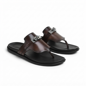 The Siena Espresso Handcrafted Dark Brown Leather Toe-Loop Sandals for Men