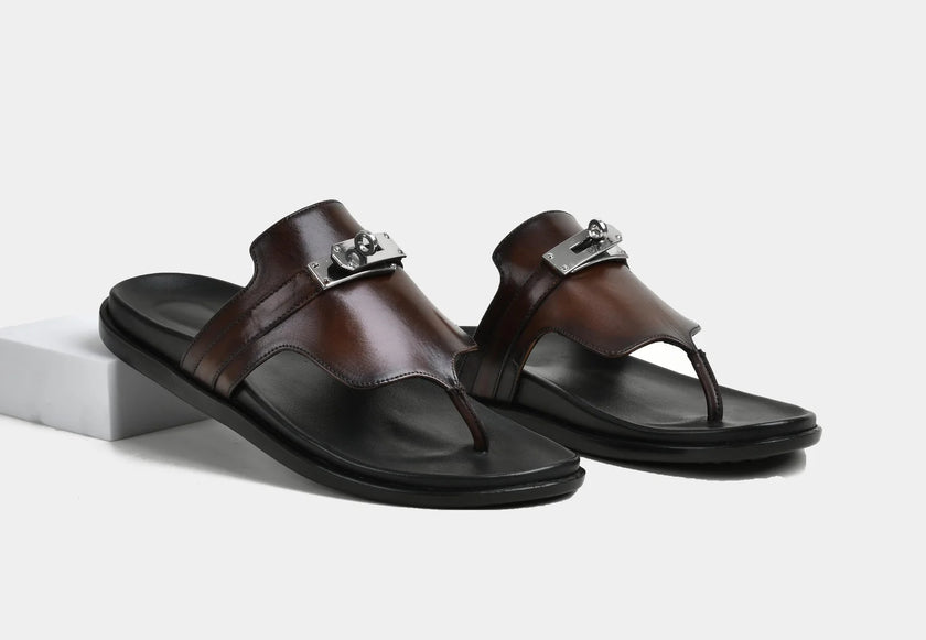 The Siena Espresso Handcrafted Dark Brown Leather Toe-Loop Sandals for Men