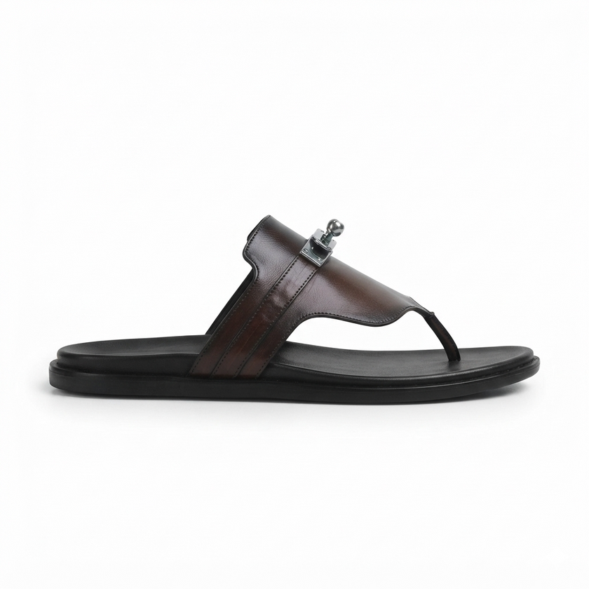 The Siena Espresso Handcrafted Dark Brown Leather Toe-Loop Sandals for Men