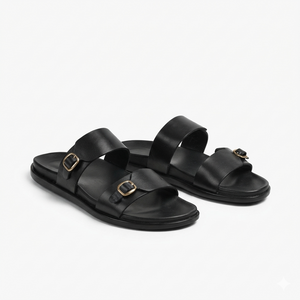 The Milano Nero Handcrafted Black Leather Double Strap Sandals for Men