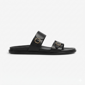 The Milano Nero Handcrafted Black Leather Double Strap Sandals for Men