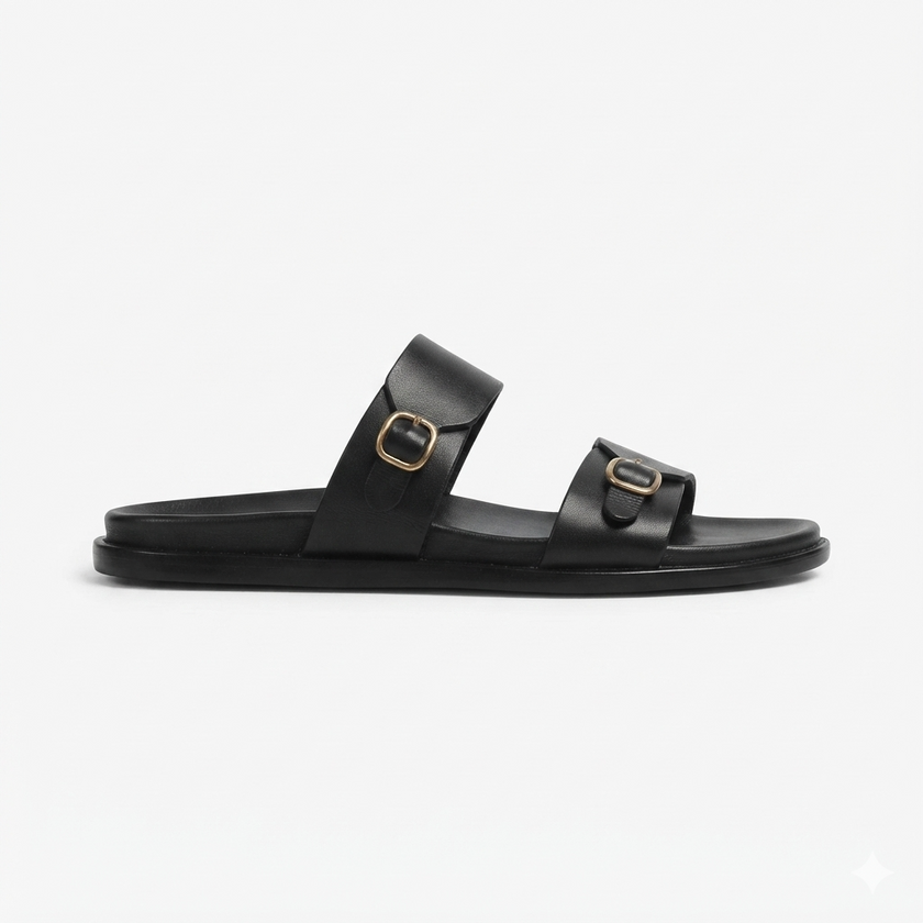 The Milano Nero Handcrafted Black Leather Double Strap Sandals for Men
