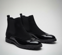 The Cammello Brogue Chelsea Boot for Men Black Suede Polished Toe Chunky Lug Sole