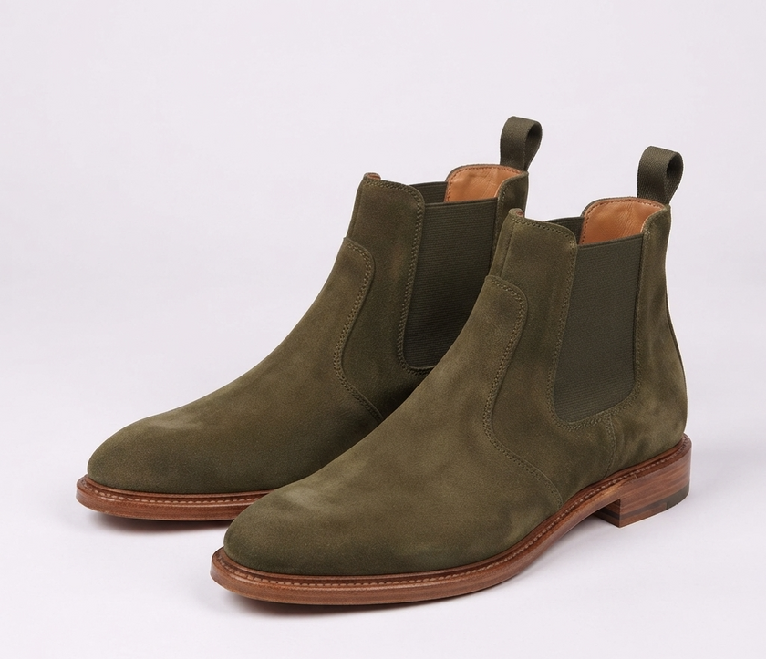 The Cammello Handcrafted Olive Suede Chelsea Boot for Men