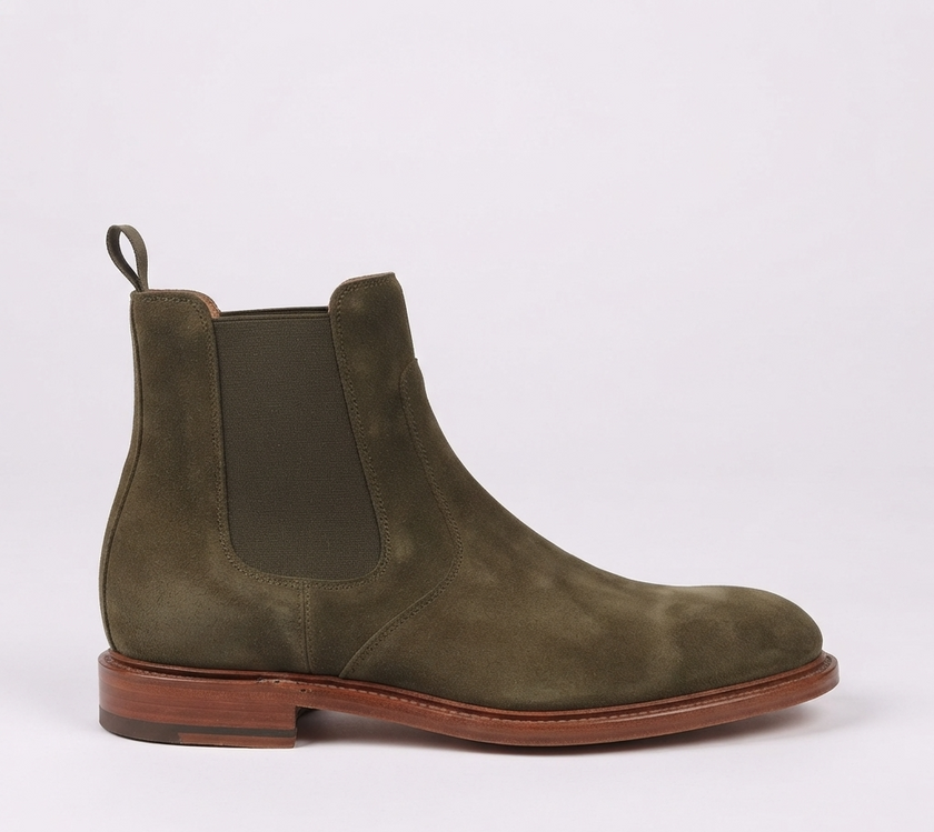 The Cammello Handcrafted Olive Suede Chelsea Boot for Men