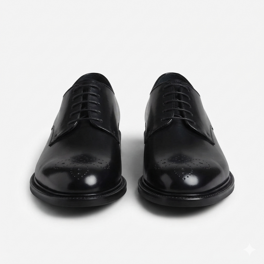 The Como Brogue Handcrafted Black Patent Cap Toe Brogue Leather Derby Lace ups for Men
