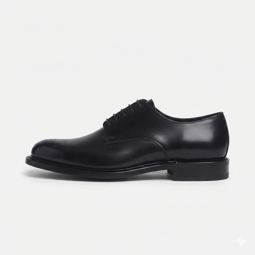 The Como Brogue Handcrafted Black Patent Cap Toe Brogue Leather Derby Lace ups for Men