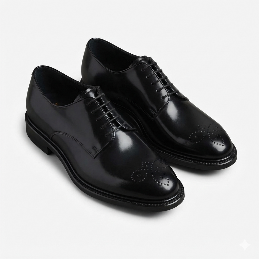 The Como Brogue Handcrafted Black Patent Cap Toe Brogue Leather Derby Lace ups for Men