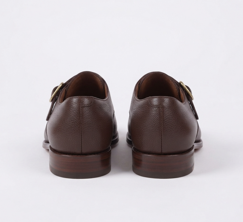 The Carmina Handcrafted Brown Leather Monk Straps with Buckle Detail Men