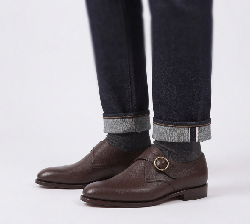 The Carmina Handcrafted Brown Leather Monk Straps with Buckle Detail Men