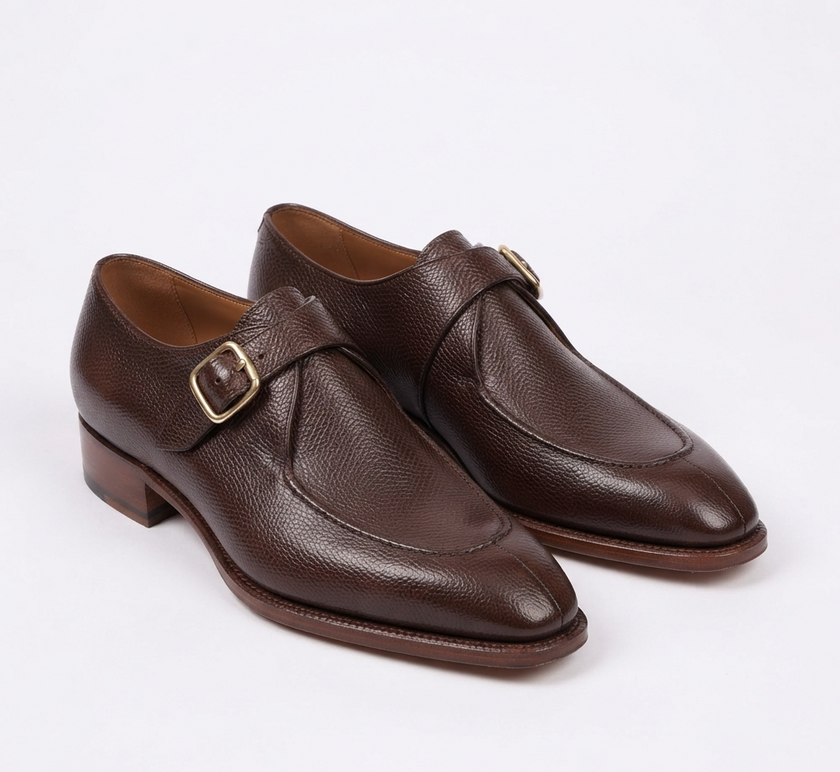 The Carmina Handcrafted Brown Leather Monk Straps with Buckle Detail Men