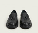 The Rimini Chunky Handcrafted Black Leather Lug Sole Tassel Loafers for Men