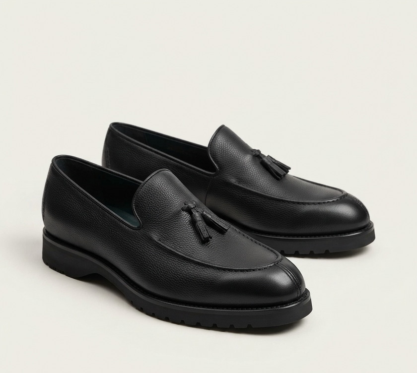 The Rimini Chunky Handcrafted Black Leather Lug Sole Tassel Loafers for Men