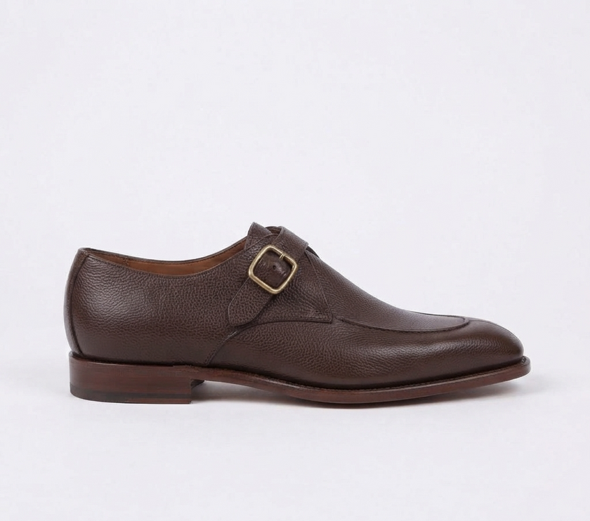 The Carmina Handcrafted Brown Leather Monk Straps with Buckle Detail Men