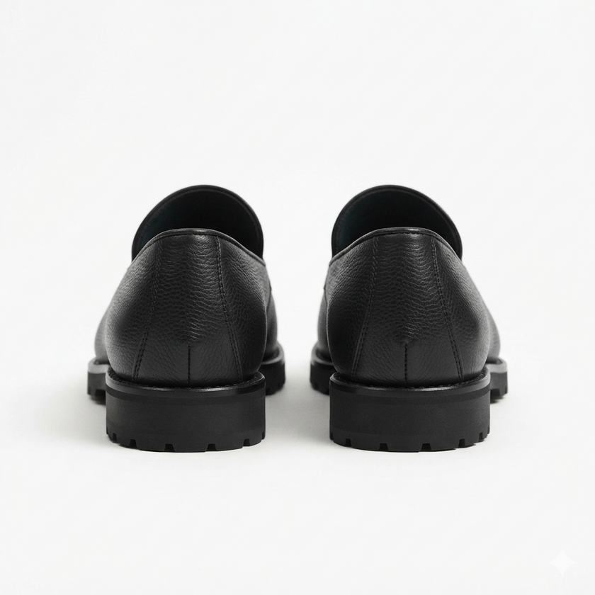 The Rimini Chunky Handcrafted Black Leather Lug Sole Tassel Loafers for Men