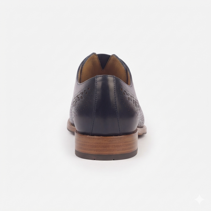 The Galleria Handcrafted Navy Blue Perforated Leather Loafers with brown sole for Men