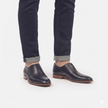 The Galleria Handcrafted Navy Blue Perforated Leather Loafers with brown sole for Men