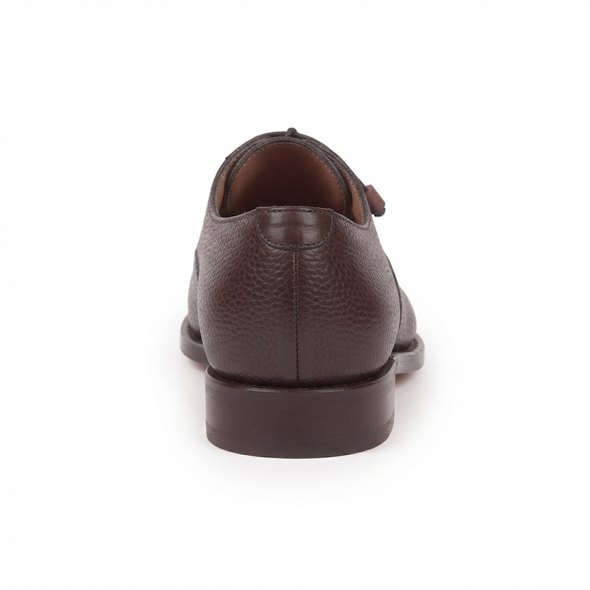 The Rafael Handcrafted Dark Brown Textured Leather Cap Toe Oxford Shoes for Men