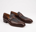 The Duomo Handcrafted Dark Brown Buckle Contrast Panel Leather Monk straps for Men