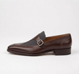 The Duomo Handcrafted Dark Brown Buckle Contrast Panel Leather Monk straps for Men