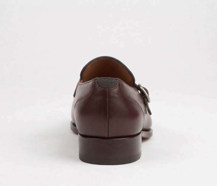 The Duomo Handcrafted Dark Brown Buckle Contrast Panel Leather Monk straps for Men
