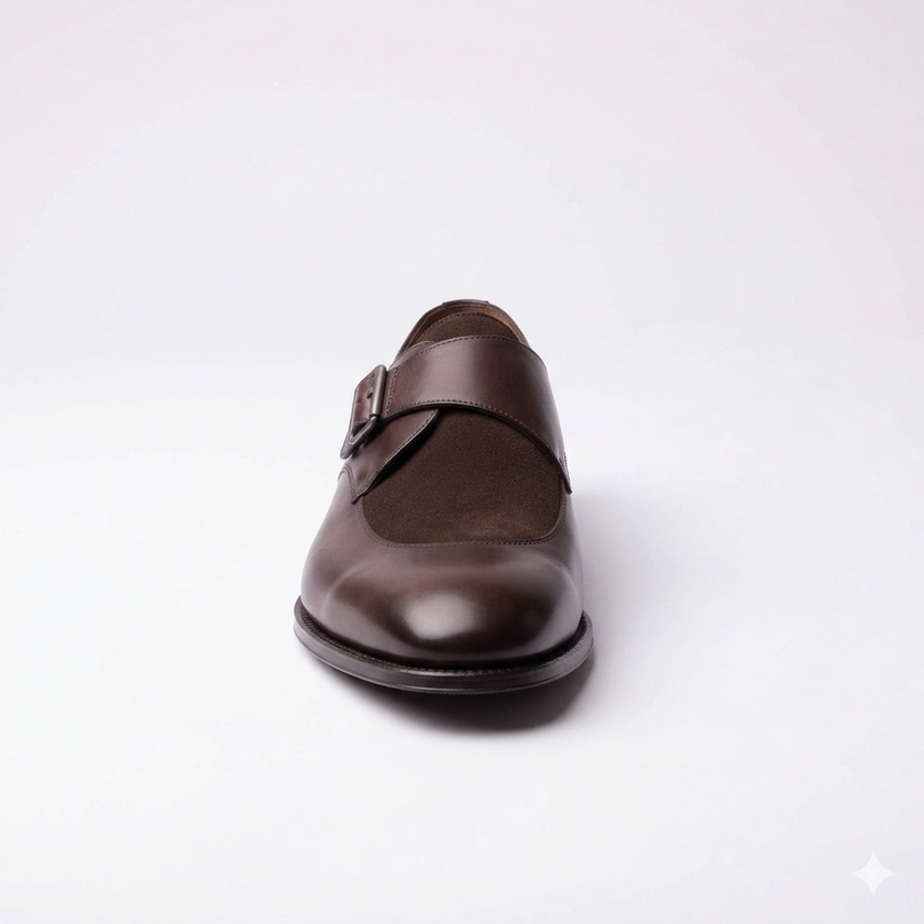 The Arco Handcrafted Dark Brown Buckle Detail Leather Monk Strap for Men