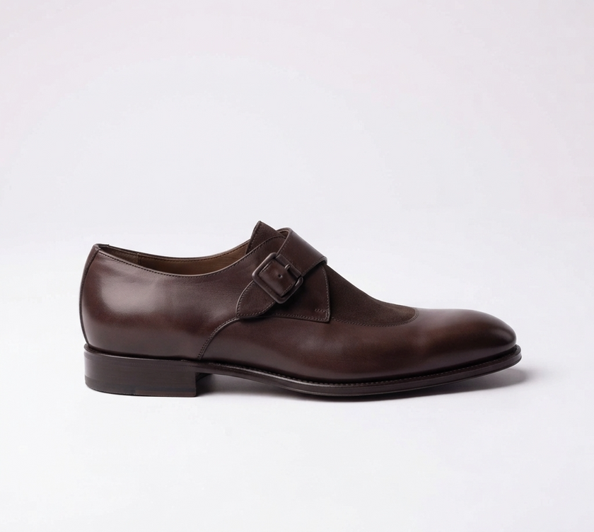 The Arco Handcrafted Dark Brown Buckle Detail Leather Monk Strap for Men