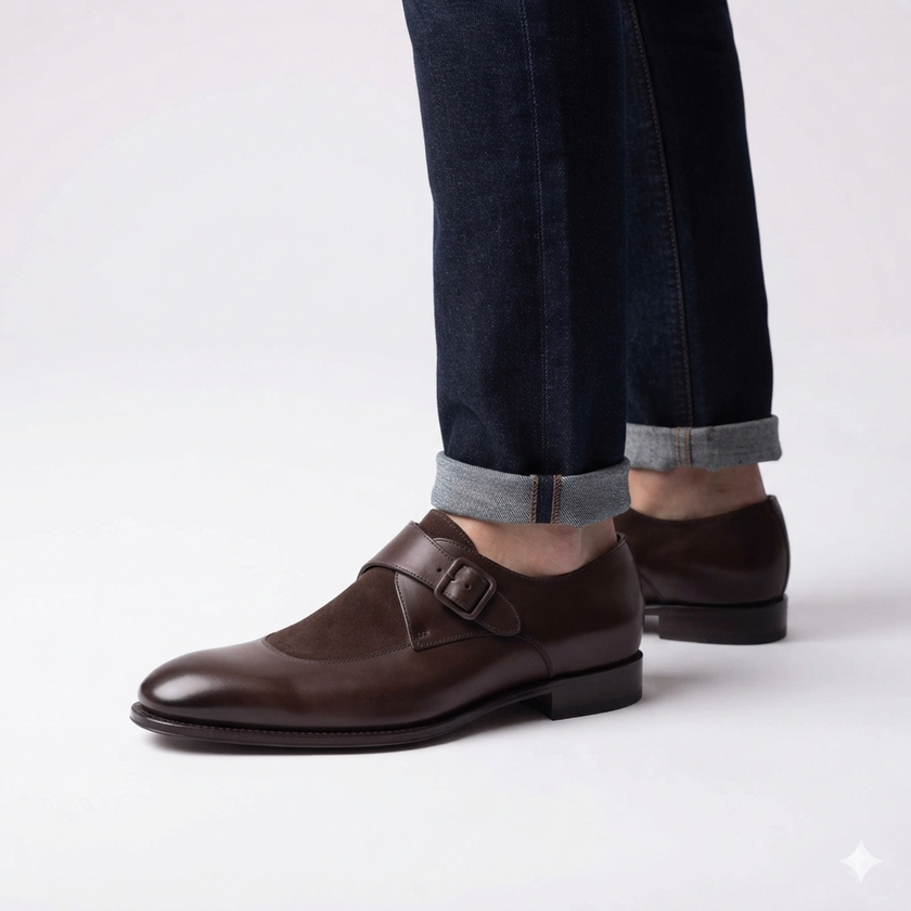 The Arco Handcrafted Dark Brown Buckle Detail Leather Monk Strap for Men