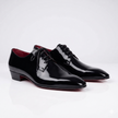 The Como Handcrafted Patent Leather Black Glossy Lace Up Pointed Toe Oxford Shoes for Men