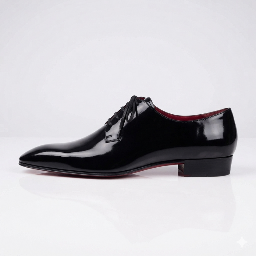 The Como Handcrafted Patent Leather Black Glossy Lace Up Pointed Toe Oxford Shoes for Men