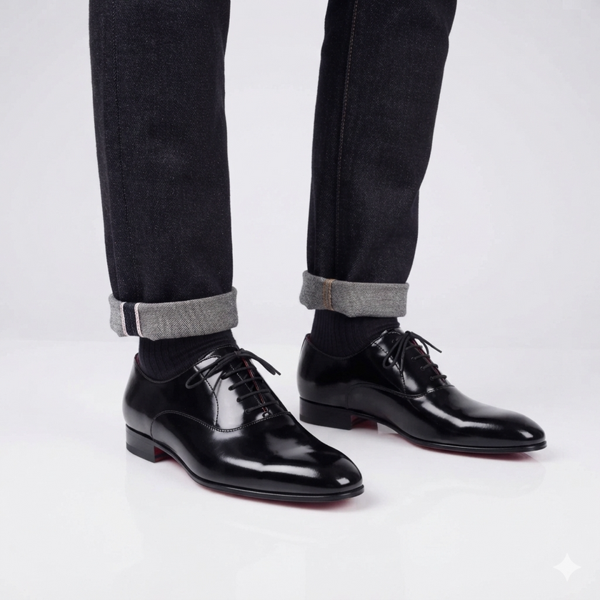 The Como Handcrafted Patent Leather Black Glossy Lace Up Pointed Toe Oxford Shoes for Men