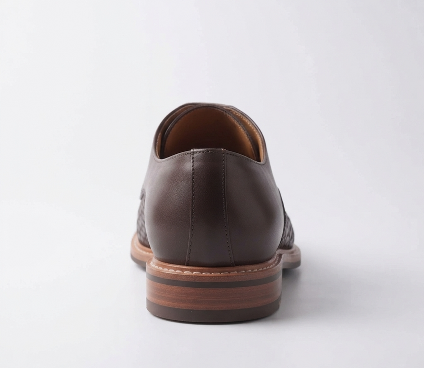 The Treviso Handcrafted Dark Brown Woven Leather Toe Derby Shoes for Men