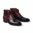The Vetara Handcrafted Two-Tone Burgundy & Black Leather Cap-Toe Lace-Up Boots for Men
