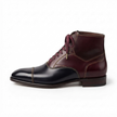 The Vetara Handcrafted Two-Tone Burgundy & Black Leather Cap-Toe Lace-Up Boots for Men