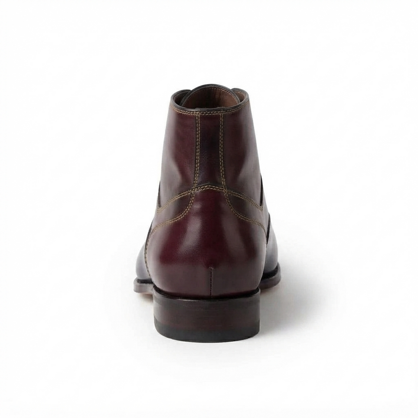 The Vetara Handcrafted Two-Tone Burgundy & Black Leather Cap-Toe Lace-Up Boots for Men